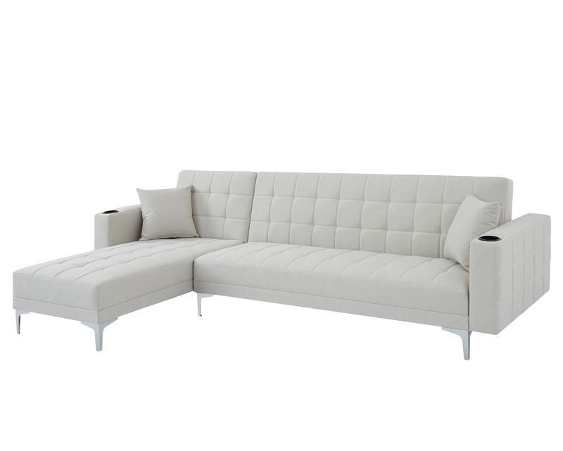Flotti Ludivine Convertible L-Shape Sofabed with Cupholder &amp; Two Pillows (Grey, Beige, Black)