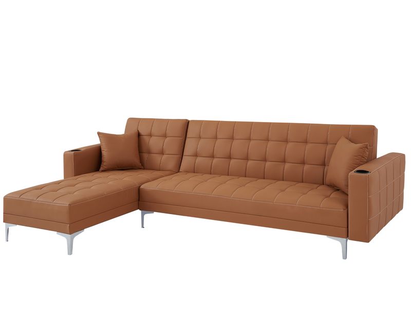 Flotti Ludivine Convertible L-Shape Sofabed with Cupholder &amp; Two Pillows (Grey, Beige, Golden Brown, Black)