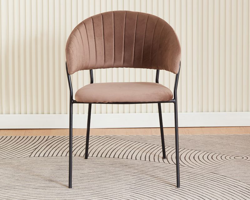 Ofix Aster Velvet Seat Metal Leg Dining Chair (Brown)