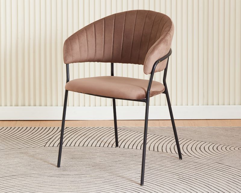 Ofix Aster Velvet Seat Metal Leg Dining Chair (Brown)
