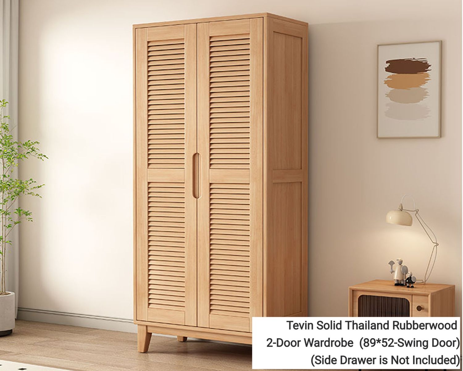 Ofix Tevin Solid Thailand Rubberwood  2-Door Wardrobe  (89*52-Swing Door), Model:: Tevin Solid Thailand Rubberwood  2-Door Wardrobe  (89*52-Swing Door)