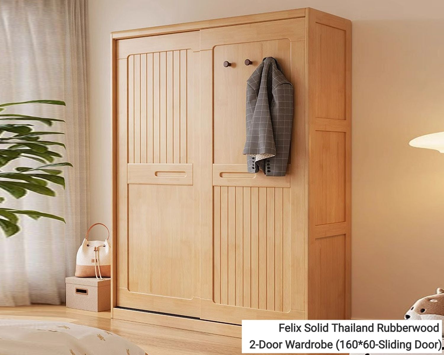 Ofix Felix Solid Thailand Rubberwood 2-Door Wardrobe (160*60-Sliding Door), Model:: Felix Solid Thailand Rubberwood 2-Door Wardrobe (160*60-Sliding Door)