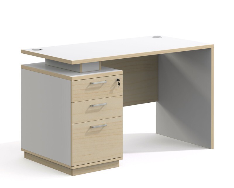 Ofix 250-OF V2 Office Table  &amp; Chair Set (120x60) Table+Korean V06 High Back (White+Maple)