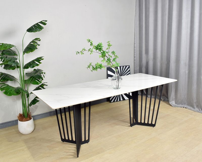 Ofix Amata Sintered Stone Long Dining Table (6-8 Seater) (White+Black) (200*80)