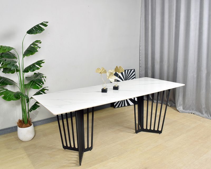 Ofix Amata Sintered Stone Long Dining Table (6-8 Seater) (White+Black) (200*80)
