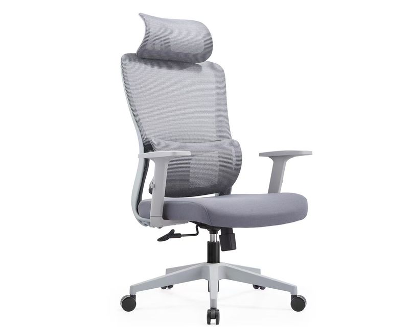 Ofix Premium M-03 with Adjustable Headrest/Lumbar Support 1D Armrest High Back Mesh Chair (Grey, Black)