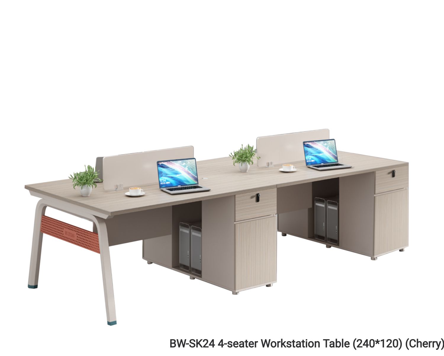 Ofix BW-SK24 4-Seater Workstation Partition Cubicle (Cherry), Model: BW-SK24 4-seater Workstation Table (240*120) (Cherry)