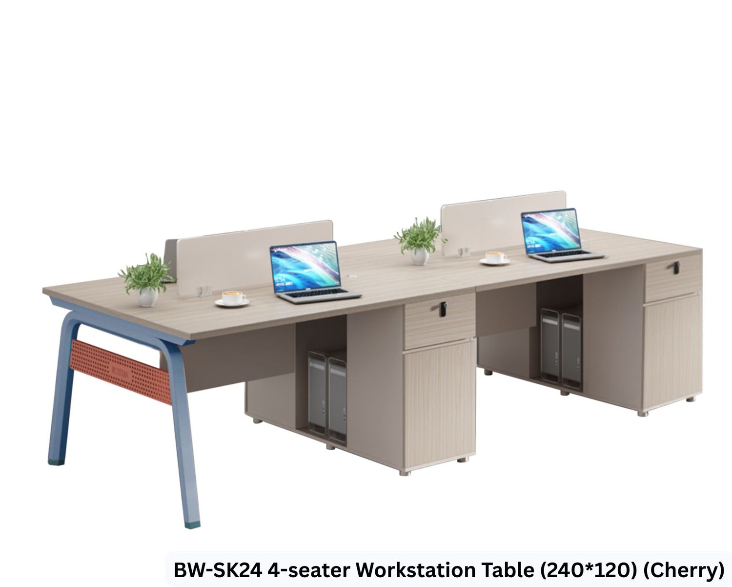 Ofix BW-SK24 4-Seater Workstation Partition Cubicle (Cherry), Model: BW-SK24 4-seater Workstation Table (240*120) (Cherry)