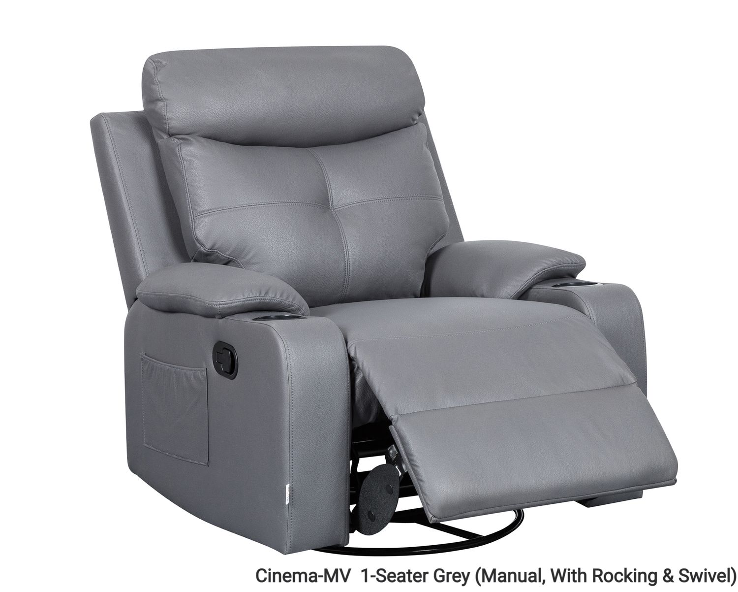 Flotti Cinema Manual Recliner with Rocking &amp; Swivel with Cup Holder and Side Pocket  (Grey), Color Option:: Cinema-MV  1-Seater Grey (Manual, With Rocking &amp; Swivel) (Best Seller-Limited Stock)