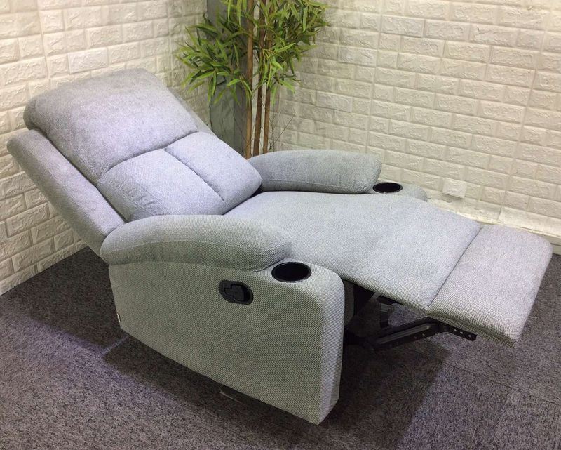 Flotti Omega-M Manual Recliner with Cup Holder (Fabric/ PU Leather)(Grey, Brown)