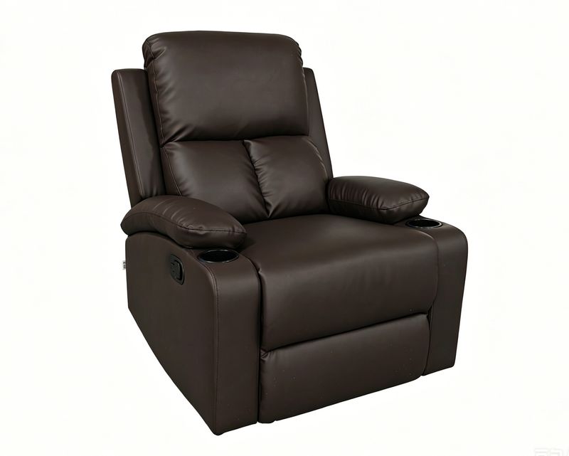 Flotti Omega-M Manual Recliner with Cup Holder (Fabric/ PU Leather)(Grey, Brown)