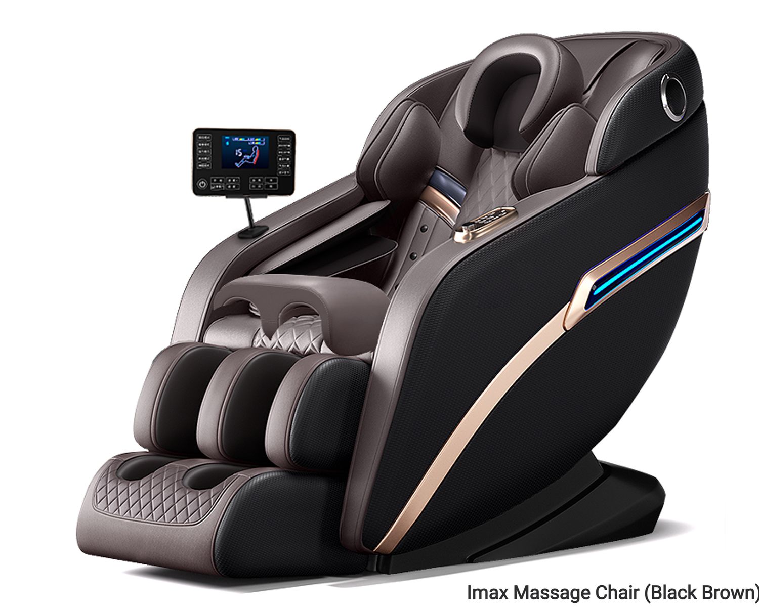 Flotti Imax Fixed Massage Chair w/ Knee Heating or Leg Calf Airbag, LCD Touch Screen, Full Body Massage, Zero Gravity Function, w/ AI Voice Control and Central Control Knob System, w/ U Pillow Massage, COLOR: Imax M9 Massage Chair (Black Brown)
