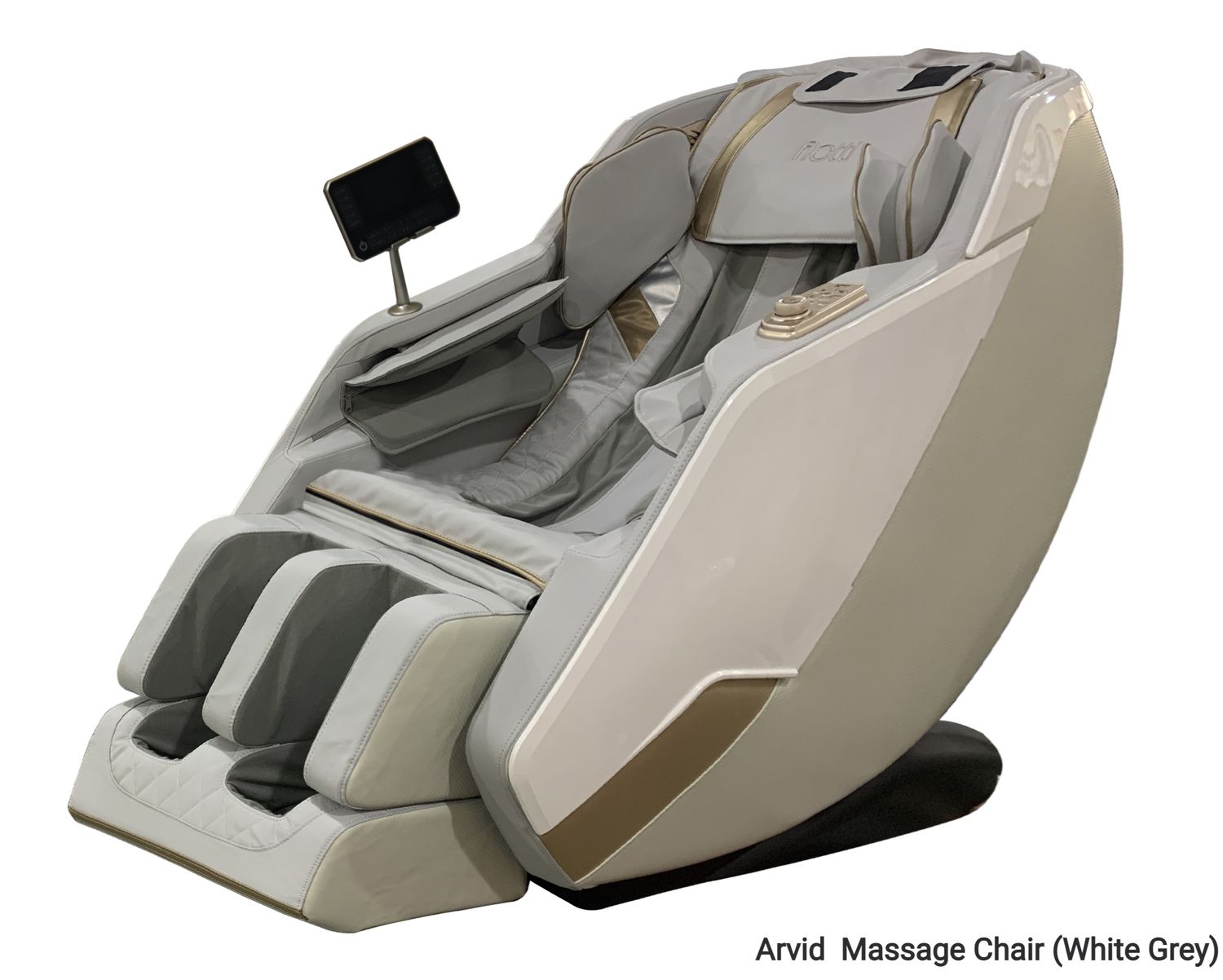 Flotti Arvid Kinetic/Manipulator Massage Chair LCD Touch Screen Full Body Massage Airbag, w/ Calf Heating, SL Track Neck to Leg, Zero Gravity Function, w/ Al Voice Control &amp; Central Control Knob, COLOR: Arvid  Massage Chair (White Grey) (SOLD OUT, PRE-ORDER FOR EARLY AUGUST)