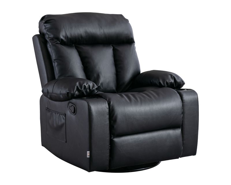 Flotti Daphnie 1-Seater Air Leather (Manual Recliner w/ Rocking &amp; Swivel) with Cup Holder and Side Pocket (Mud Grey, Black)