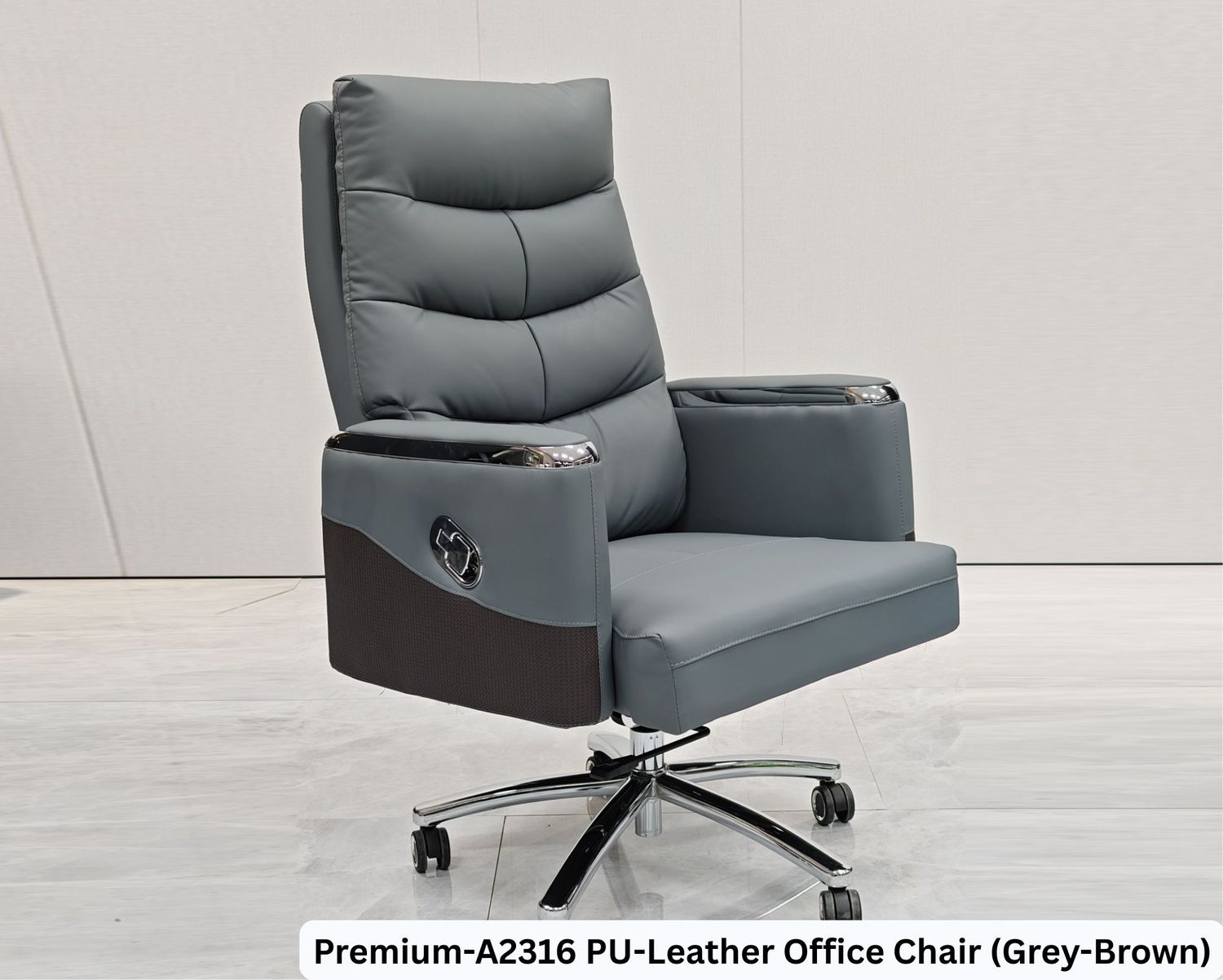 Ofix Premium-A2316 PU-Leather Office Chair (Grey-Brown), Model: Premium-A2316 PU-Leather Office Chair (Grey-Brown) (SOLD OUT, PRE-ORDER FOR MID JUNE)