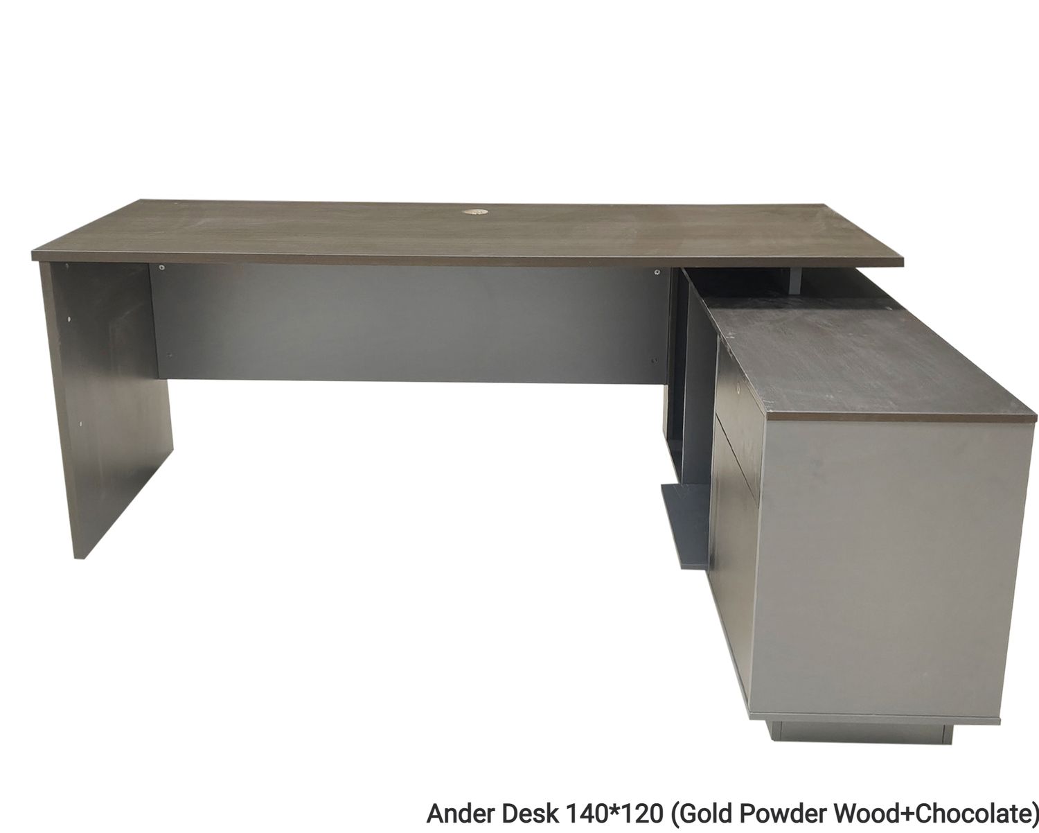 Ofix Ander Desk  Executive Table with Side Cabinet (Gold Powder Wood+Chocolate, Ebony Wood+Chocolate), Model: Ander Desk 140*120 (Gold Powder Wood+Chocolate) (SOLD OUT, PRE-ORDER FOR EARLY SEPTEMBER)