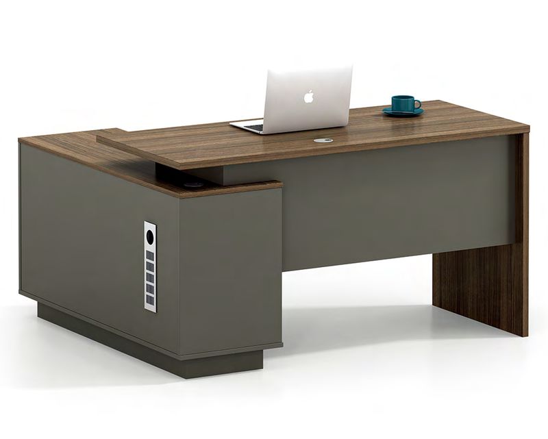 Ofix Ander Desk  Executive Table with Side Cabinet (Gold Powder Wood+Chocolate, Ebony Wood+Chocolate)