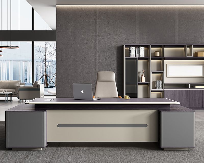 Ofix CEO Falco Desk  Executive Table with Reversible Side Cabinet (Oak+Grey)