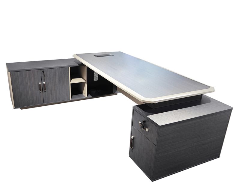 Ofix CEO Falco Desk  Executive Table with Reversible Side Cabinet (Oak+Grey)