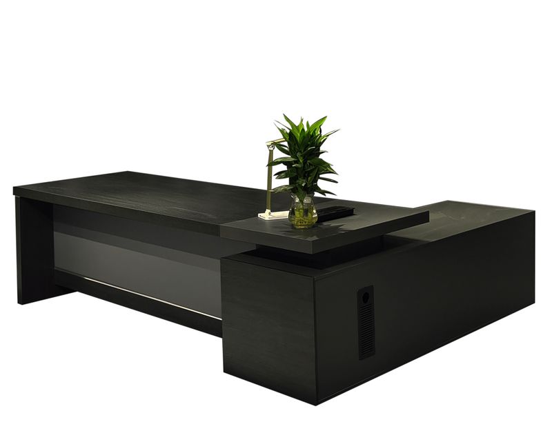 Ofix CEO Dax Desk  Executive Table with Reversible to Left / Right Side Cabinet (Black+Oak Grey)