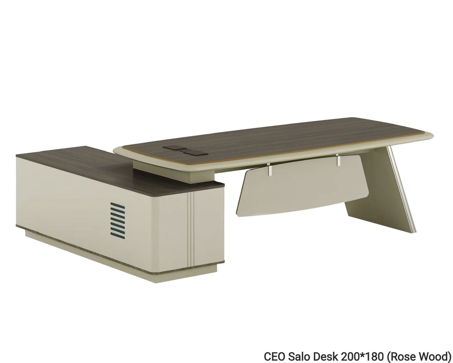 Ofix CEO Salo Desk Executive Table with Reversible Side Cabinet (Rose Wood), Model: CEO Salo Desk 200*180 (Rose Wood)