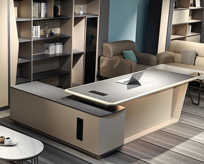 Ofix CEO Meta Desk Executive Table with Reversible Side Cabinet (Oak Grey)