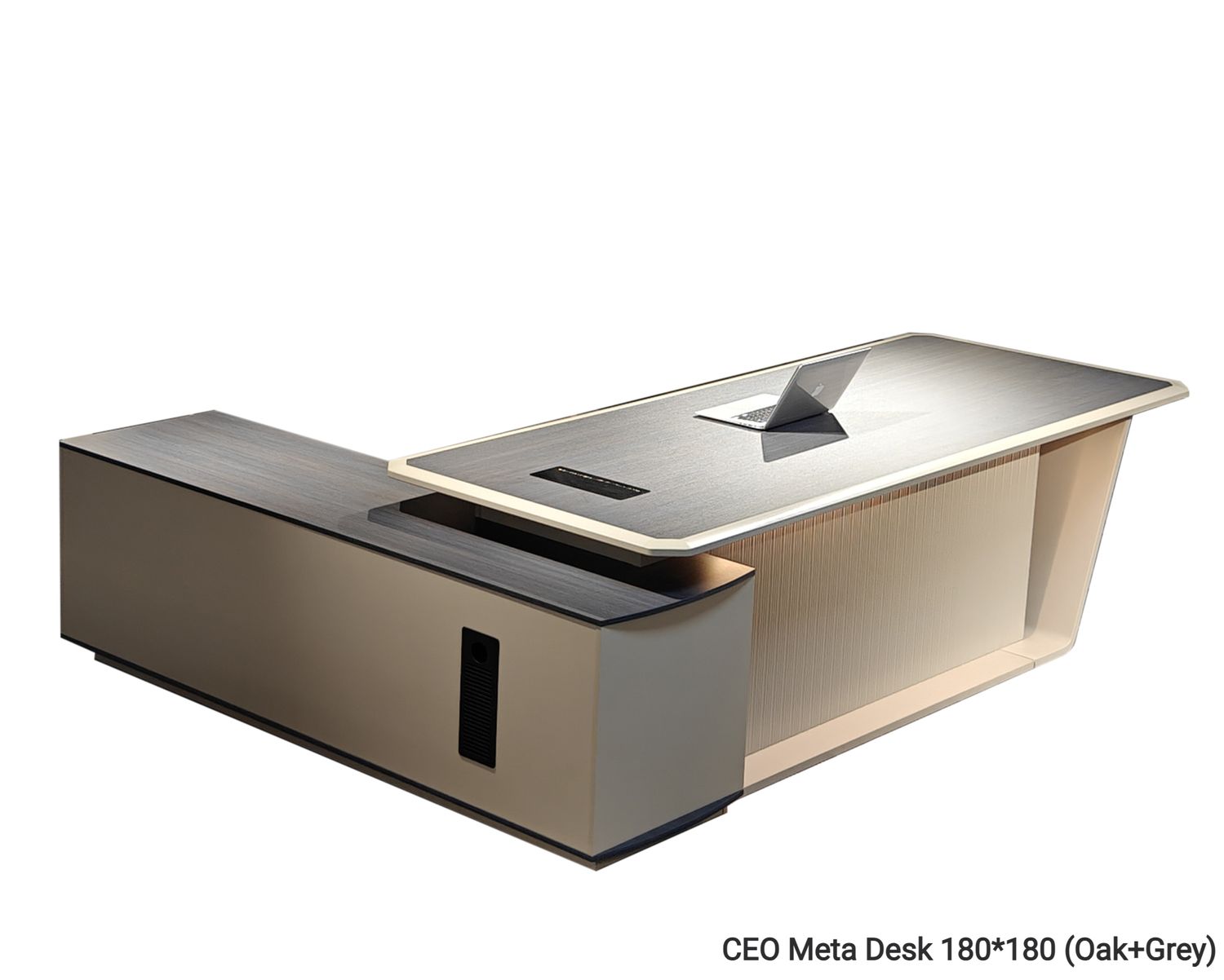 Ofix CEO Meta Desk Executive Table with Reversible Side Cabinet (Oak Grey), Model: CEO Meta Desk 180*180 (Oak+Grey)