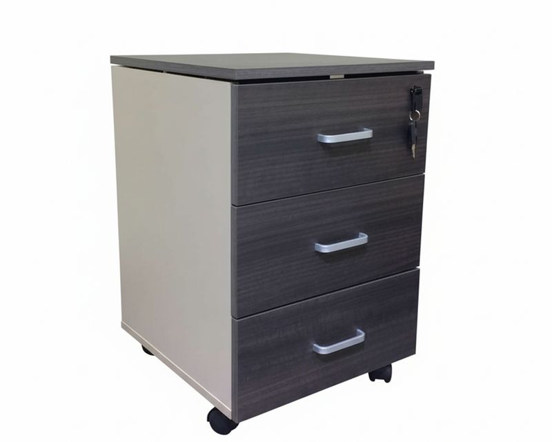 Ofix A21 Mobile Pedestal 3 Drawer (Black, Purple Wood+Khaki)