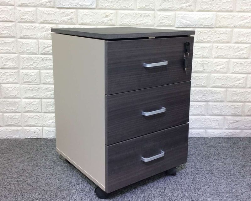 Ofix A21 Mobile Pedestal 3 Drawer (Purple Wood+Khaki)