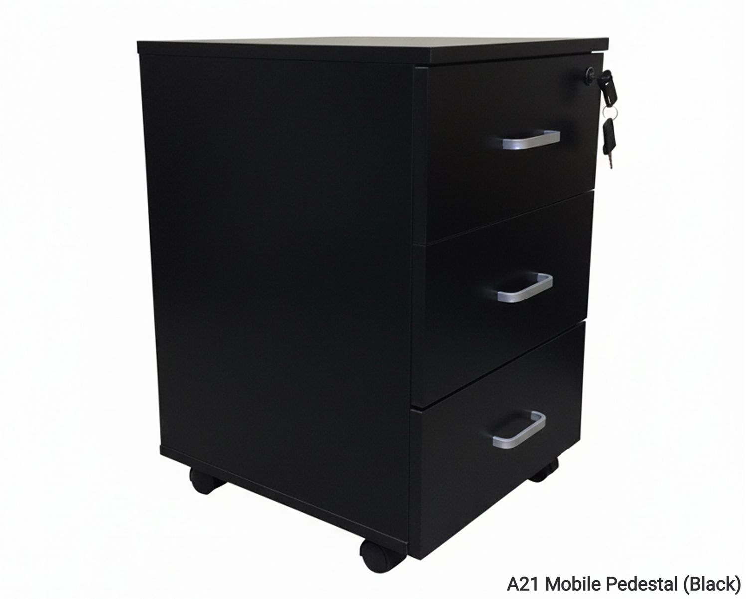 Ofix A21 Mobile Pedestal 3 Drawer (Black, Purple Wood+Khaki), Model: A21 Mobile Pedestal (Black)