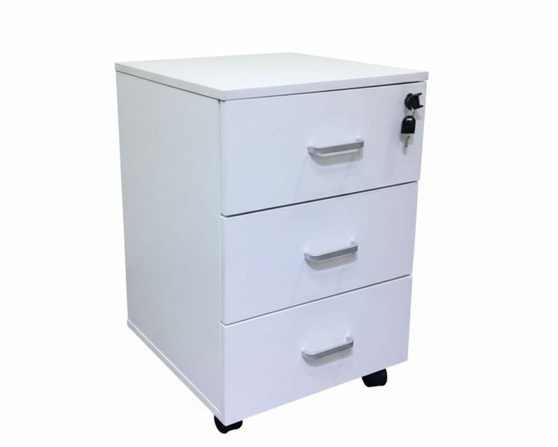 Ofix A21 Mobile Pedestal 3 Drawer (White, Dark Purple+Khaki)
