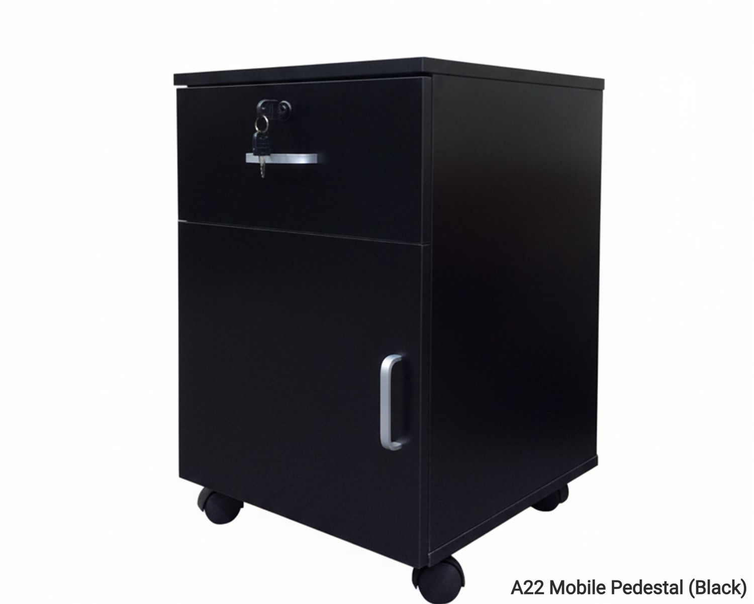 Ofix A22 Mobile Pedestal 1Cabinet+1 Drawer (Black, Purple Wood+Khaki), Model: A22 Mobile Pedestal (Black)