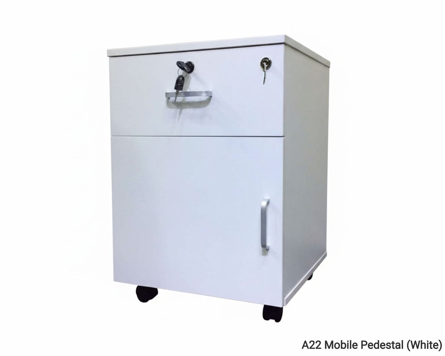 Ofix A22 Mobile Pedestal 1Cabinet+1 Drawer (White, Black, Purple Wood+Khaki), Model: A22 Mobile Pedestal (White)