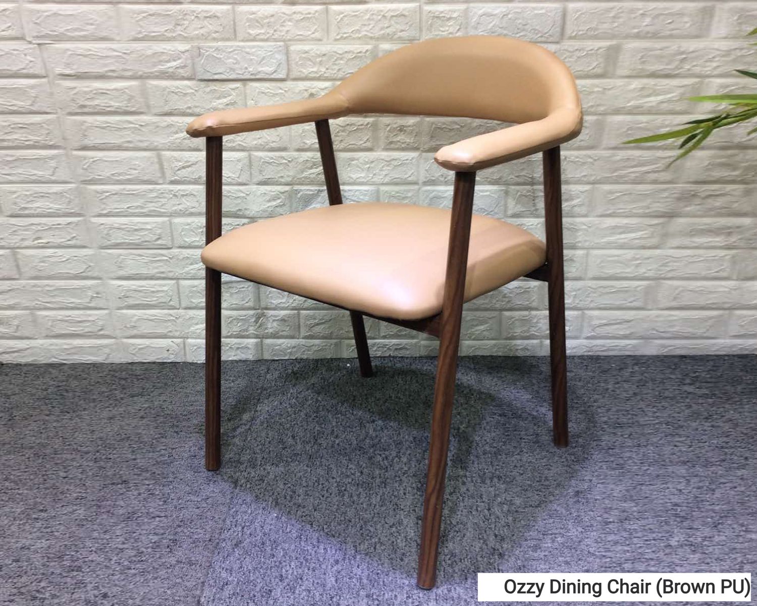 Ofix Ozzy PU Leather Seat Metal Leg Dining Chair (Brown, Beige, Black), Model: Ozzy Dining Chair (Brown PU)