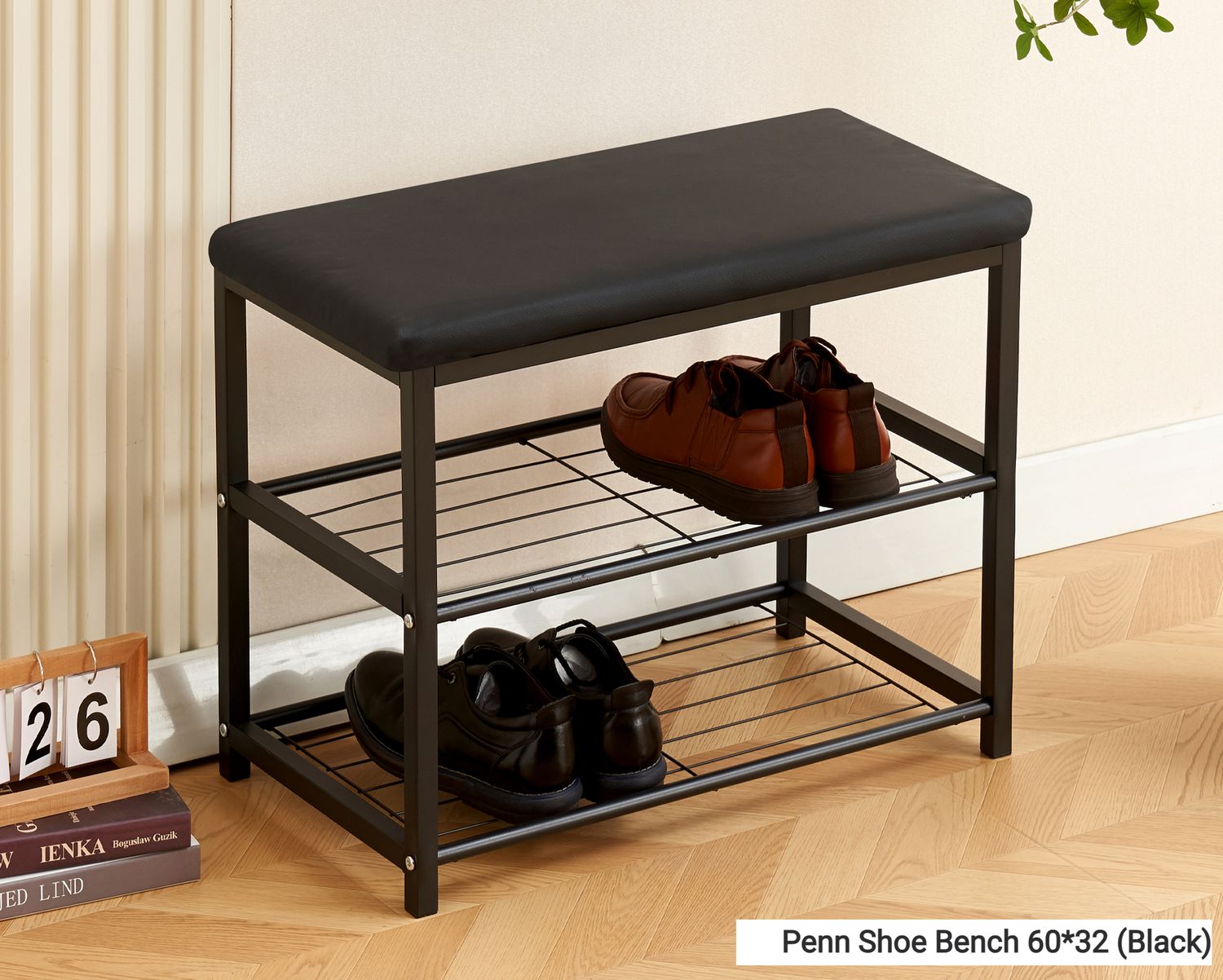Ofix Penn Shoe Bench (60*32, 80*32, 100*32) (Black, Grey), Color:: Penn Shoe Bench 60*32 (Black)