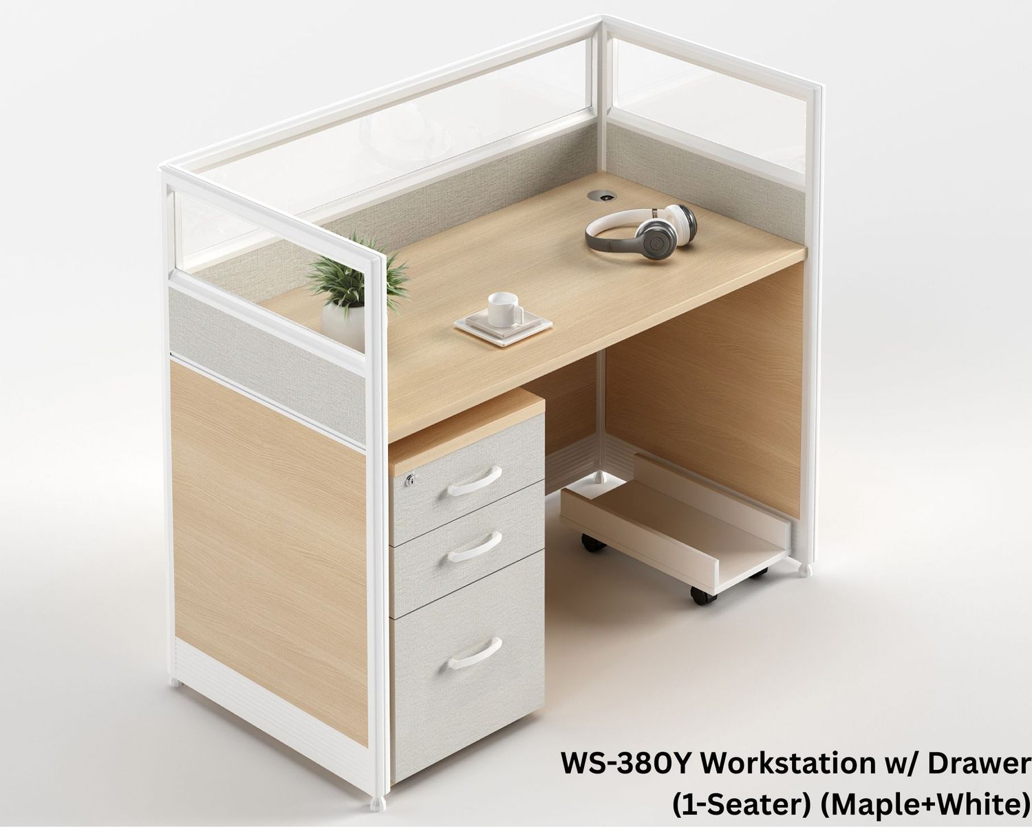 Ofix WS-380 1 Seater Workstation Partition Cubicle w/ Drawer (Maple, Blue), Model: WS-380Y Workstation w/ Drawer (1-Seater) (Maple+White)