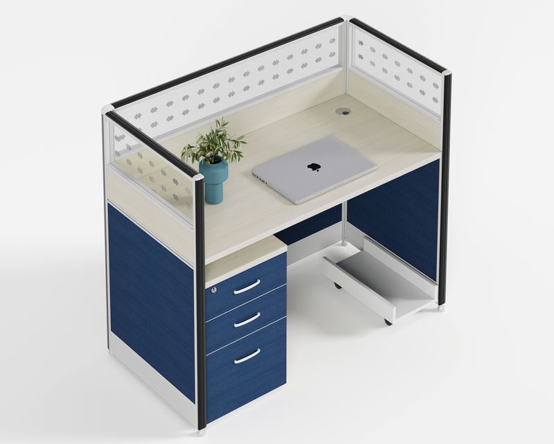 Ofix WS-380 1 Seater Workstation Partition Cubicle w/ Drawer (Maple, Blue, Dark Purple+Khaki)