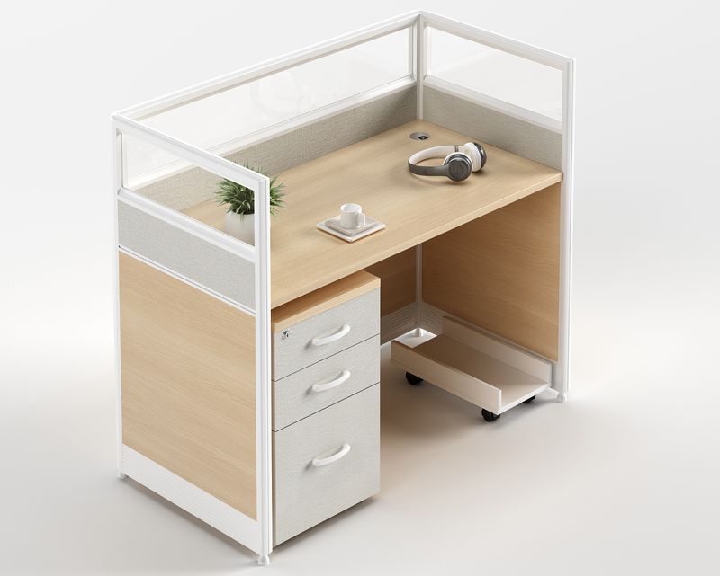 Ofix WS-380 1 Seater Workstation Partition Cubicle w/ Drawer (Maple, Dark Purple+Khaki, Blue+White)