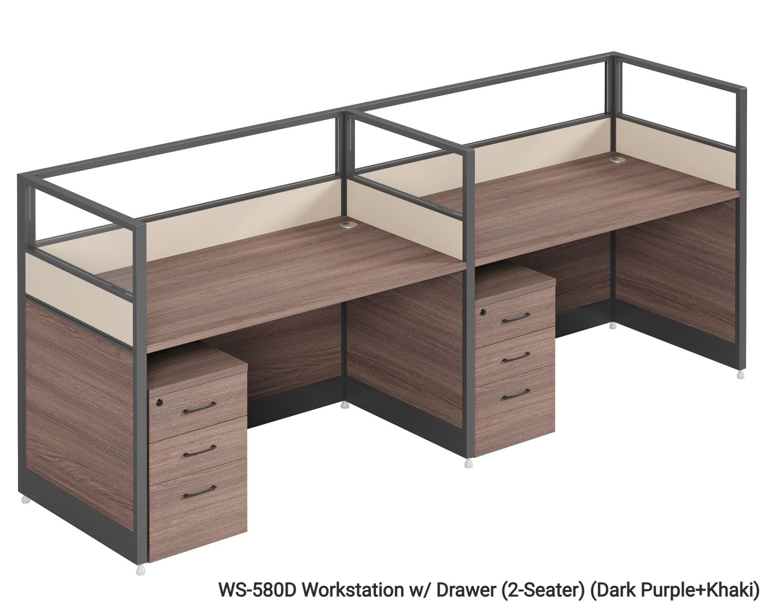 Ofix WS-580 2-Seater Workstation Partition Cubicle w/ Drawer (Dark Purple+Khaki), Model: WS-580D Workstation w/ Drawer (2-Seater) (Dark Purple+Khaki)
