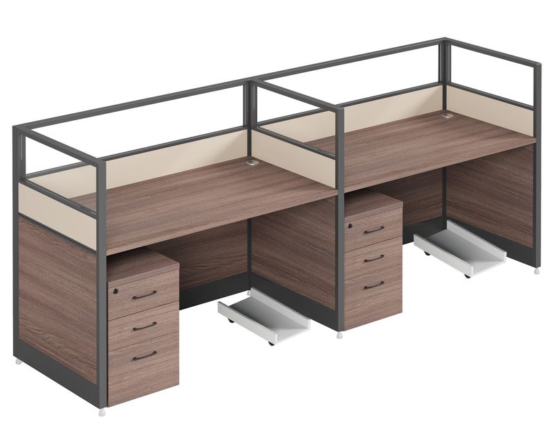 Ofix WS-580 2-Seater Workstation Partition Cubicle w/ Drawer (Maple, Dark Purple+Khaki)