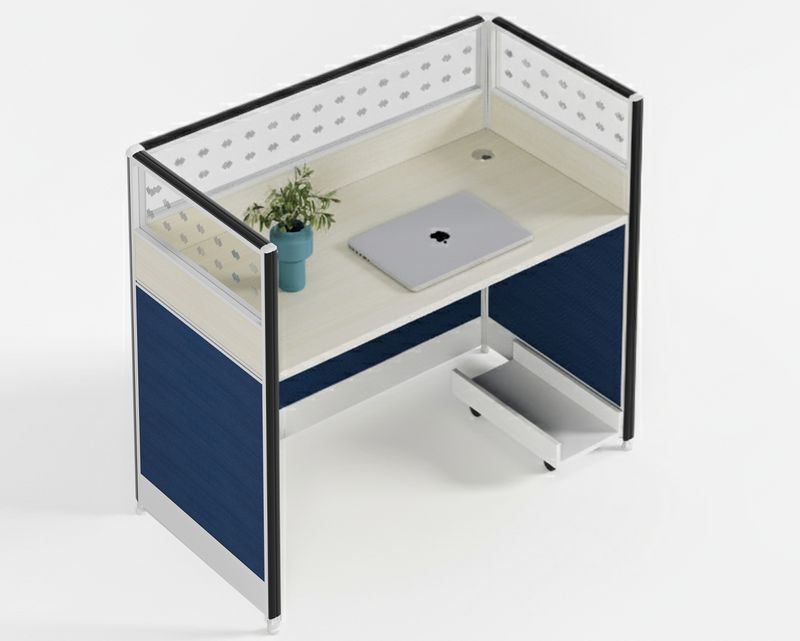 Ofix WS-280 1 Seater Workstation Partition Cubicle (Blue, Maple)
