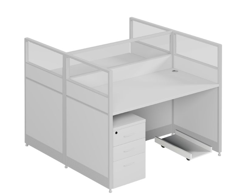 Ofix WS-480 2 Seater Workstation Partition Cubicle w/ Drawer (Dark Purple+Khaki, White)