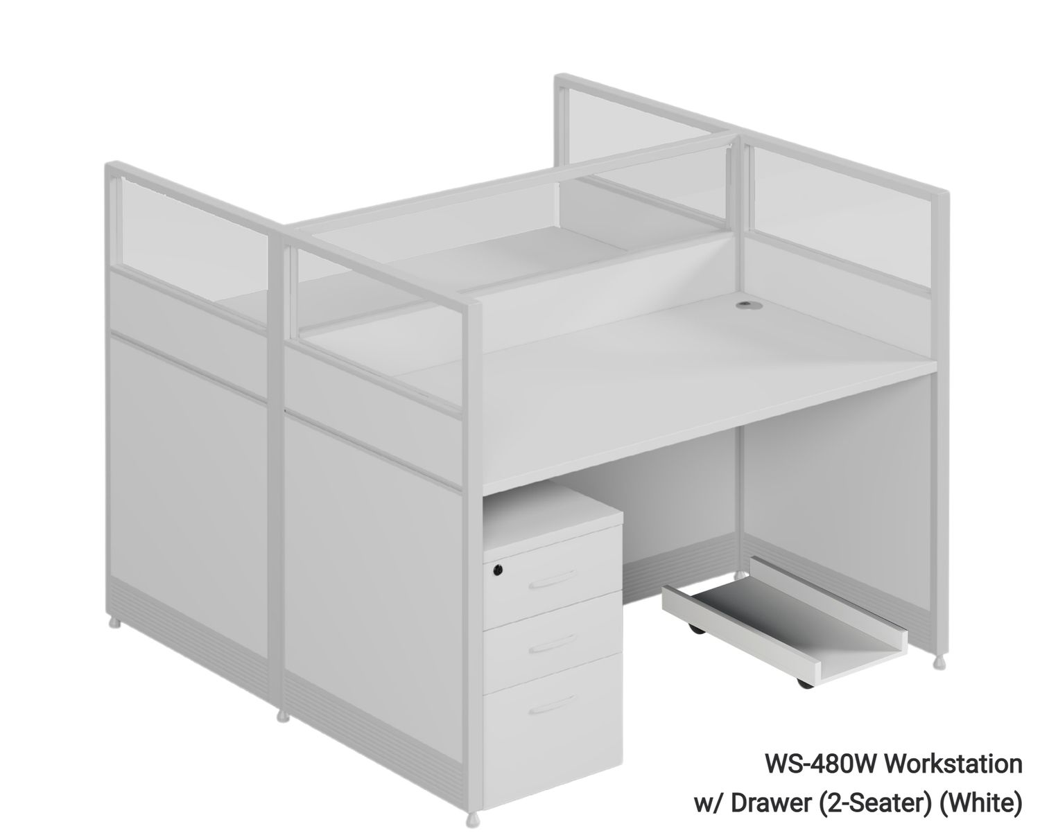 Ofix WS-480 2 Seater Workstation Partition Cubicle w/ Drawer (Dark Purple+Khaki, White), Model: WS-480W Workstation w/ Drawer (2-Seater) (White)