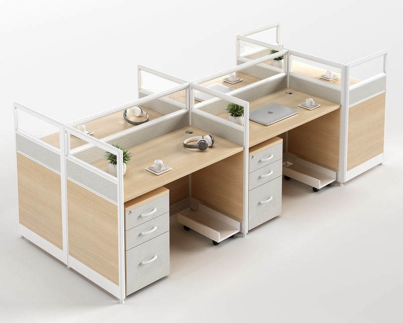 Ofix WS-980 5-Seater Workstation Partition Cubicle w/ Drawer (Maple)