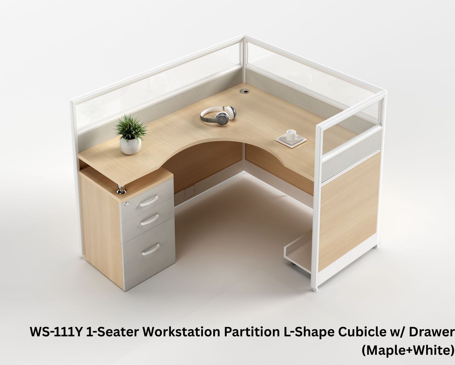 Ofix WS-111 1-Seater Workstation Partition L-Shape Cubicle w/ Drawer (Maple), Model: WS-111Y 1-Seater Workstation Partition L-Shape Cubicle w/ Drawer (Maple+White) (SOLD OUT, PRE-ORDER FOR EARLY MAY)