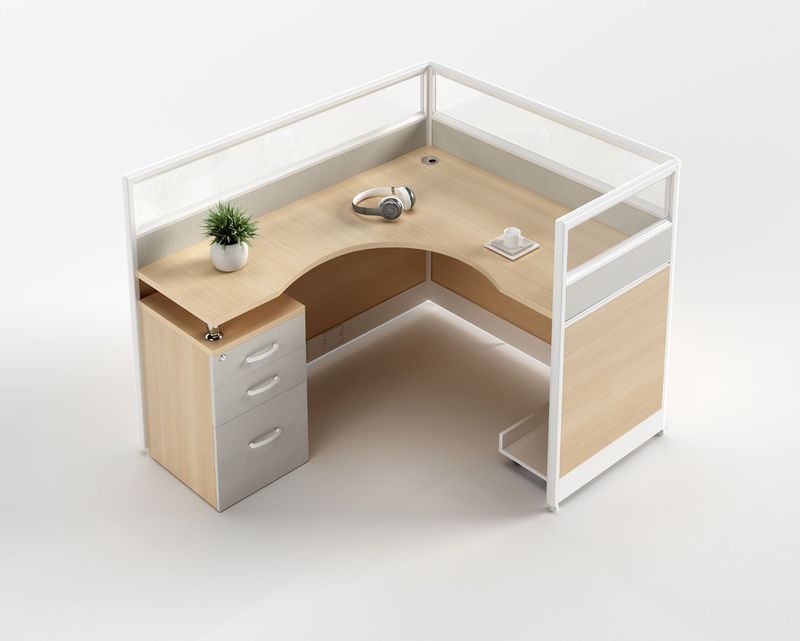 Ofix WS-111 1-Seater Workstation Partition L-Shape Cubicle w/ Drawer (Maple)