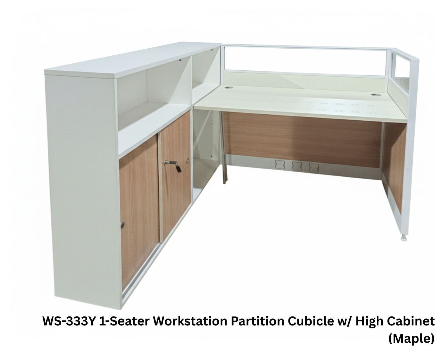 Ofix WS-333 1-Seater Workstation Partition Cubicle w/ High Cabinet (Maple, Blue), Model: WS-333Y 1-Seater Workstation Partition Cubicle w/ High Cabinet (Maple) (SOLD OUT, PRE-ORDER FOR EARLY JULY)