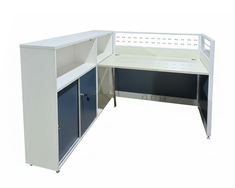 Ofix WS-333 1-Seater Workstation Partition Cubicle w/ High Cabinet (Maple, Blue)