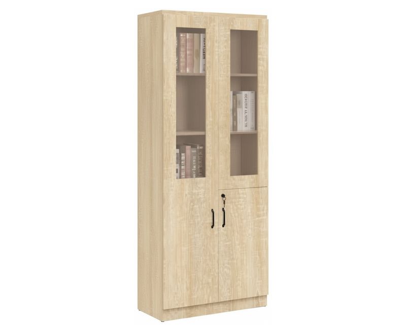 Ofix 5-Layer Glass Swing Door Filing Cabinet (Natural Wood)