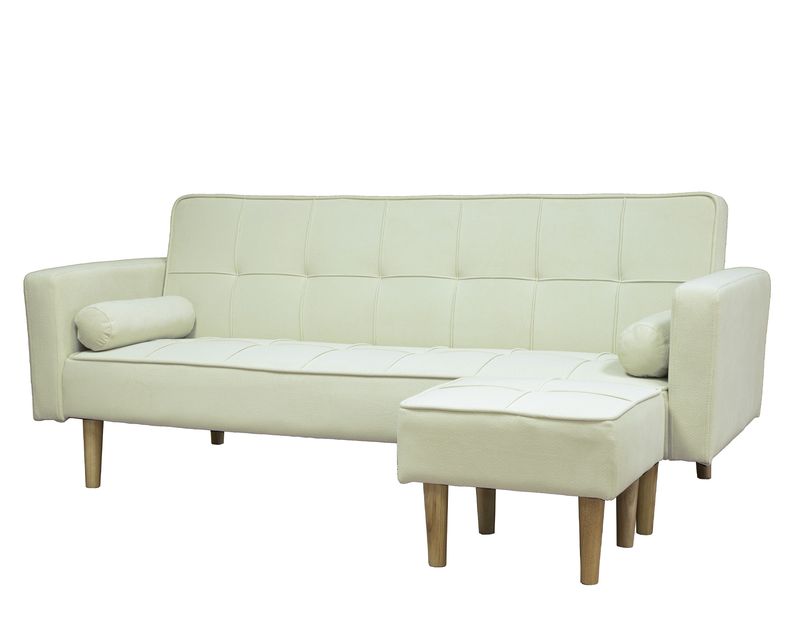 Flotti Elodie Polyester Fabric Reversible L-Shape Sofa Bed with Ottoman &amp; Two Pillow (Beige, Brown)